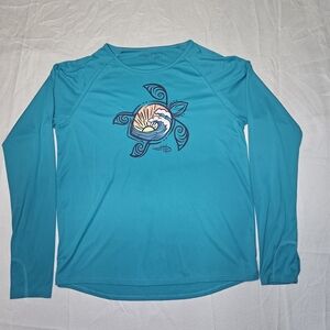Reel life fishing shirt womens XXL Teal turtle thumb holes